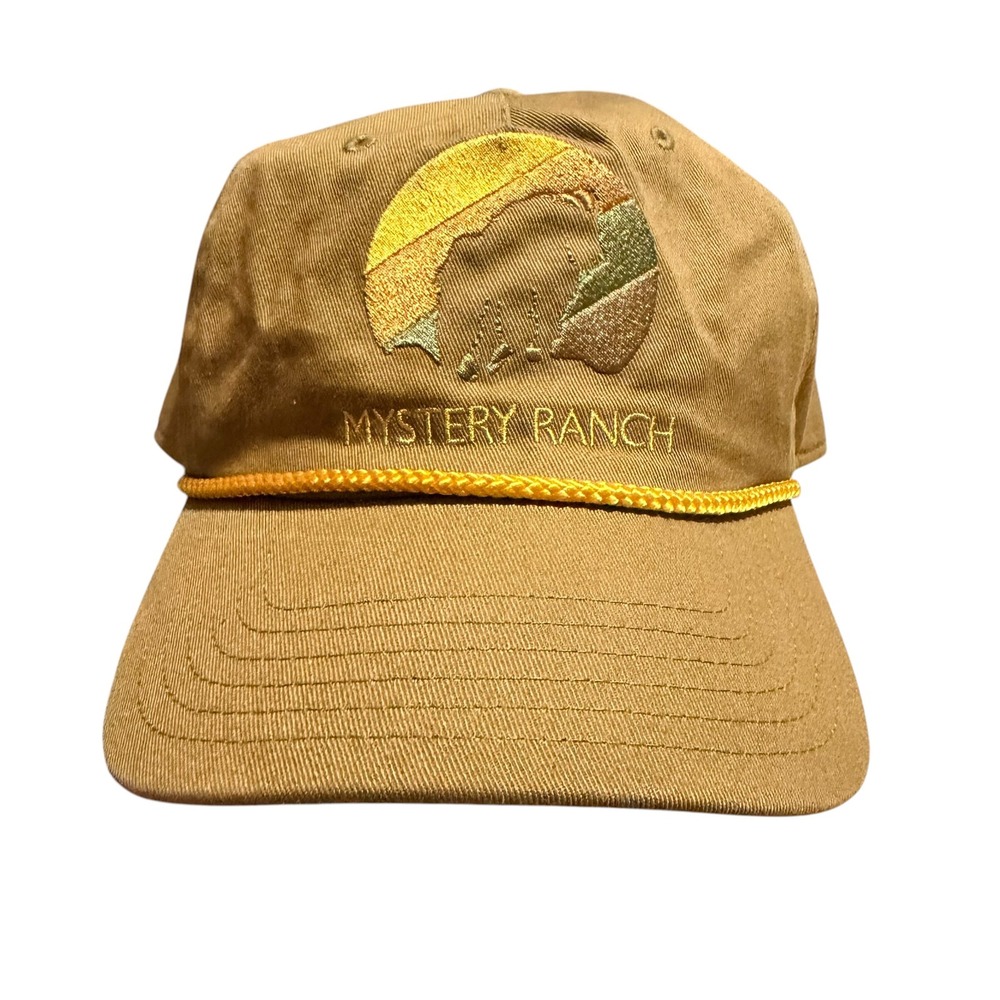 Mystery Ranch Snapback‎ Hat Khaki Tan Rope Trucker Cap Mountain Sunset Logo